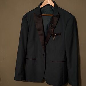 Elegant mage male hunter green  Blazer with Satin Lapel and matching vest M c3